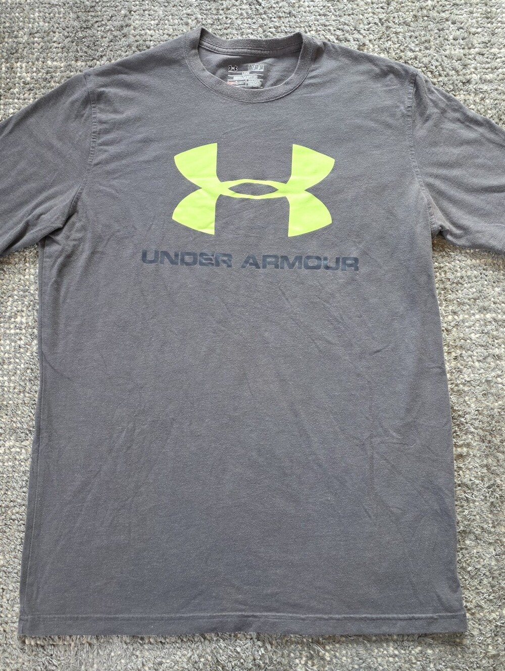 Under Armour Loose Fit Heatgear Charged Cotton T-Shirt Men Med Gray Neon Lime